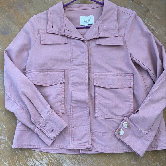 LOFT Dusty Pink Linen Blend Button Boxy Cargo Utility Jacket Size XXSP - Picture 14 of 14